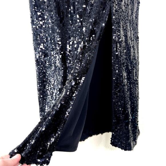 Ramy Brook Leanne Dress Midi Black Sequin Surplice V-Neck Sleeveless 8 NEW - Picture 3 of 10